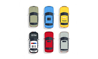 國外出租車與警車俯視圖扁平化圖標設計素材解析
